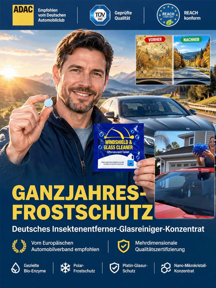 Deutsches Insektenentferner & Glasreiniger-Konzentrat (Ganzjahres-Frostschutz bis -30°C) – Bio-Enzym-Formel für Glasklare Sicht [Vorratspaket]