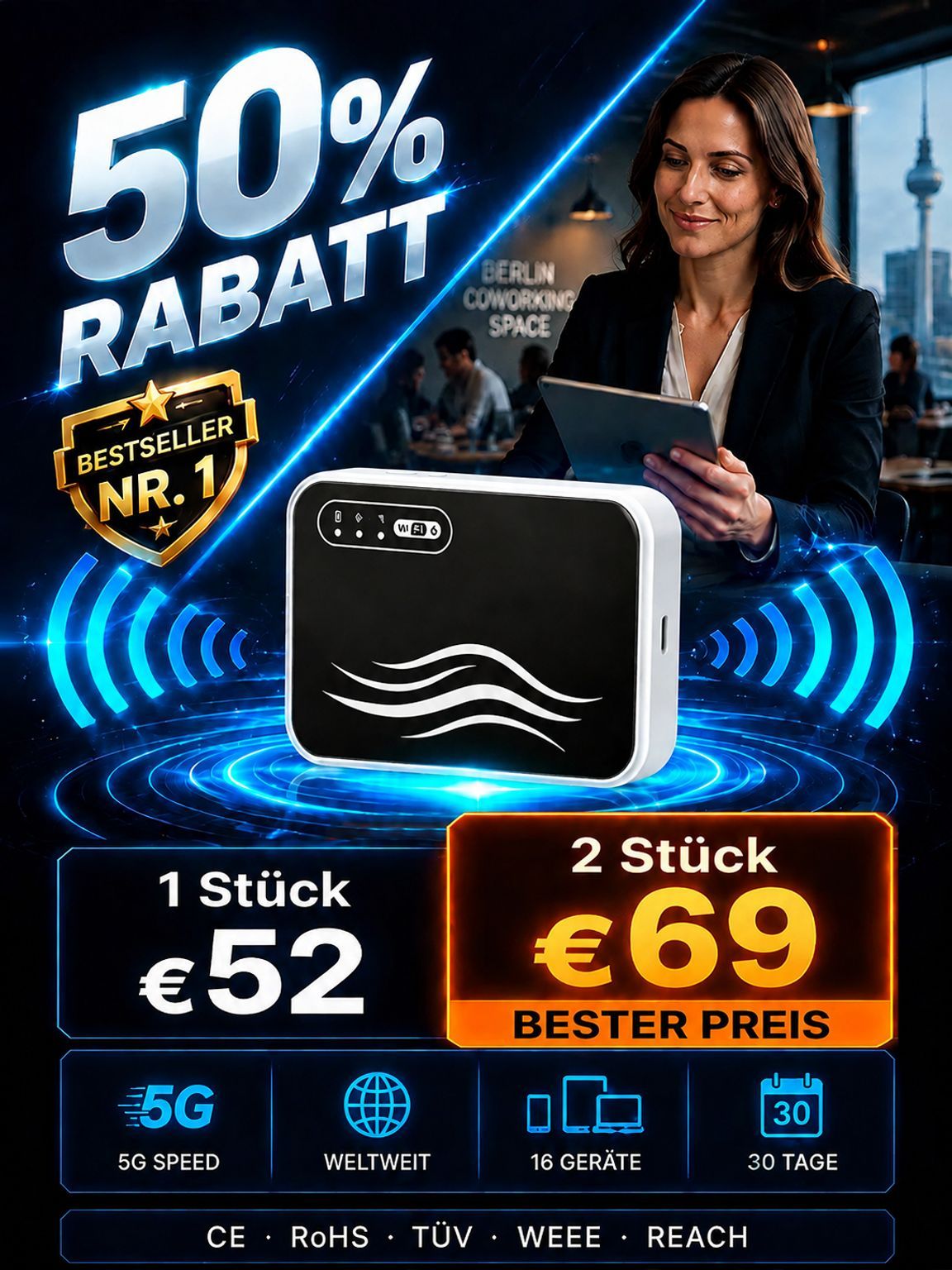 Highspeed WiFi6 Reiserouter (500 MB/s) –  Einmal zahlen, lebenslang kostenlos surfen (Limitierte Sonderaktion)