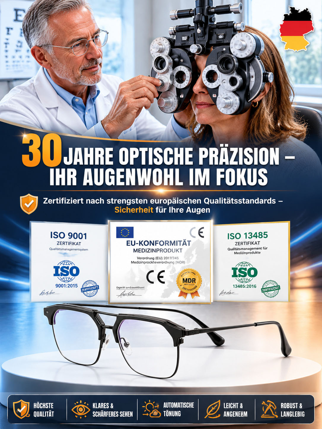 Die einzige Brille, die Sie noch brauchen: Intelligente Gleitsicht + Photochrom + 9g Titan (CE/DIN Geprüft)