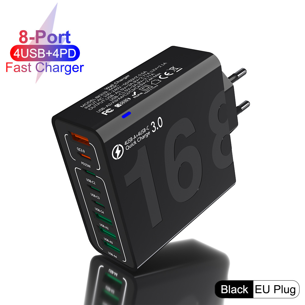 4x PD + 4x QC 3.0 für 50% schnelleres Laden Ihrer Gadgets 🚀📱Automatische Erkennung der optimalen Power für iPhone, Samsung & MacBook 🧠🔋Schluss mit dem Kabelsalat! Laden Sie 8 Geräte gleichzeitig mit maximaler Geschwindigkeit ⚡🔌