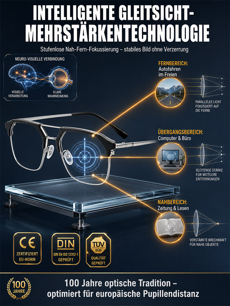 Die einzige Brille, die Sie noch brauchen: Intelligente Gleitsicht + Photochrom + 9g Titan (CE/DIN Geprüft)