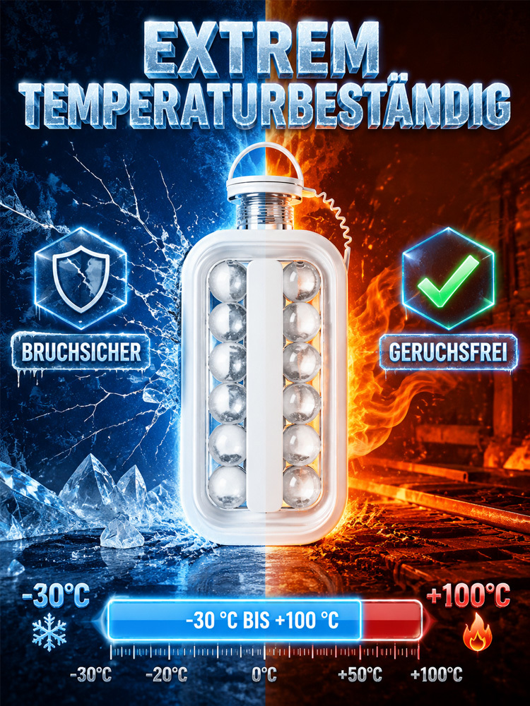 LFGB-zertifizierter tragbarer Eiskugelbereiter (70% mehr Platz im Gefrierfach) + 100% Dichtung gegen Gerüche + Blitzschnelle Sekunden Eis-Kühlung – Letzter Lager-Räumungsverkauf für nachhaltigen Genuss.