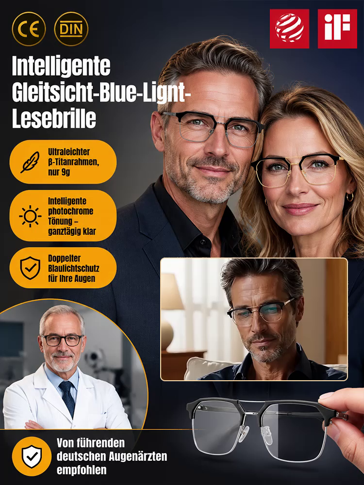 Die einzige Brille, die Sie noch brauchen: Intelligente Gleitsicht + Photochrom + 9g Titan (CE/DIN Geprüft)