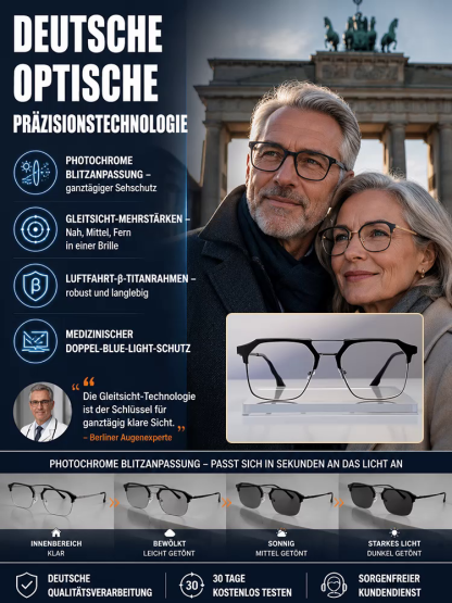 Die einzige Brille, die Sie noch brauchen: Intelligente Gleitsicht + Photochrom + 9g Titan (CE/DIN Geprüft)