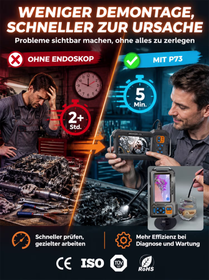 Endoskop-Kamera P73 mit 8mm IP67 Sonde & 3m halbstarrem Kabel – Ohne App & WLAN direkt einsatzbereit – Räumungs-Sonderaktion