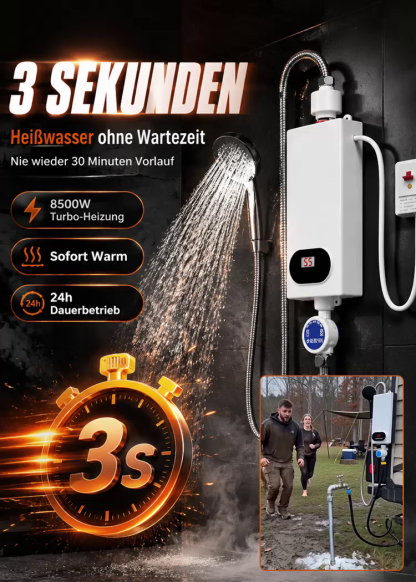 Inverter-Durchlauferhitzer 3500W mit Deutscher Mikrochip-Präzision (±0,5°C) & Plug & Play Montage – 3s Sofort-Warmwasser, Energieklasse A (50% Ersparnis) – Räumungsverkauf -50% Rabatt!