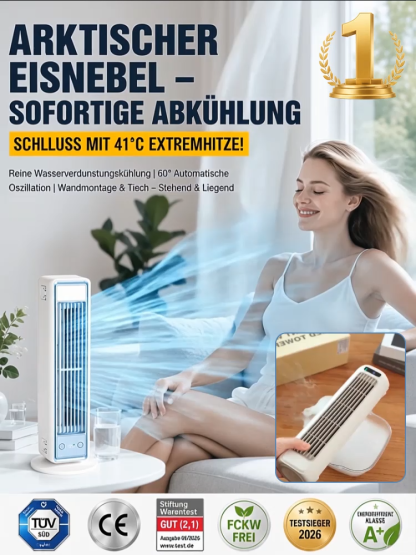 Testsieger 2026 Arktischer Schreibtisch-Turmventilator (Nur 50W / 15dB) + TÜV/GS Geprüfte Sicherheit + Letzte Charge A+ Energieeffizienz!