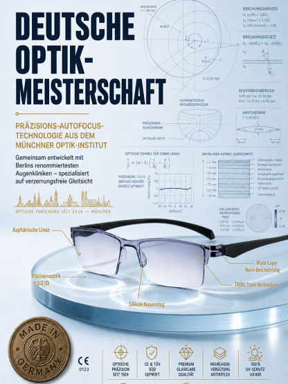 Deutsche Präzisions-Autofokusbrille (0,01s Reaktion, +1,00 bis +7,00 dpt) |TR90 Memory-Titan (Nur 6g-10g) – Kein Sehtest nötig! [Zertifizierter Räumungsverkauf]