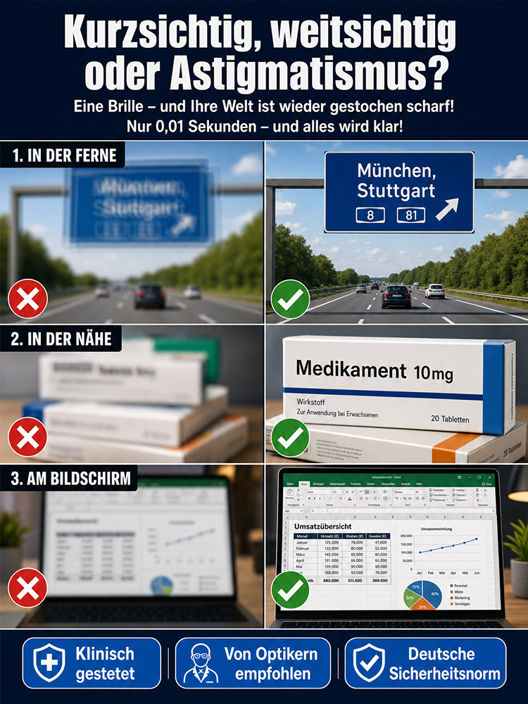 Deutsche Präzisions-Autofokusbrille (0,01s Reaktion, +1,00 bis +7,00 dpt) |TR90 Memory-Titan (Nur 6g-10g) – Kein Sehtest nötig! [Zertifizierter Räumungsverkauf]