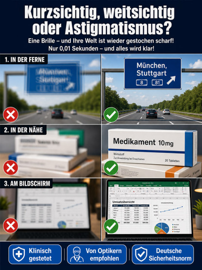 Deutsche Präzisions-Autofokusbrille (0,01s Reaktion, +1,00 bis +7,00 dpt) |TR90 Memory-Titan (Nur 6g-10g) – Kein Sehtest nötig! [Zertifizierter Räumungsverkauf]