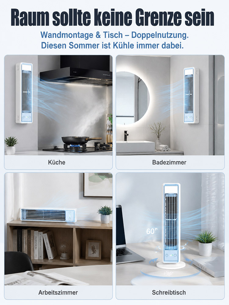 Testsieger 2026 Arktischer Schreibtisch-Turmventilator (Nur 50W / 15dB) + TÜV/GS Geprüfte Sicherheit + Letzte Charge A+ Energieeffizienz!