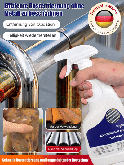 Sprühen & Glänzen ✨【Schnelle Rostentfernung】Starker Stahlrostentferner💎 Entfernt Oxidationsschichten blitzschnell und bringt Metall zurück zu altem Glanz.