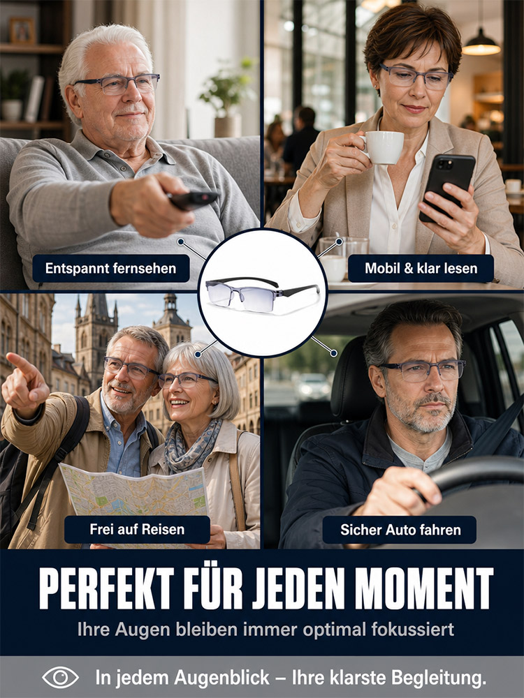 Deutsche Präzisions-Autofokusbrille (0,01s Reaktion, +1,00 bis +7,00 dpt) |TR90 Memory-Titan (Nur 6g-10g) – Kein Sehtest nötig! [Zertifizierter Räumungsverkauf]
