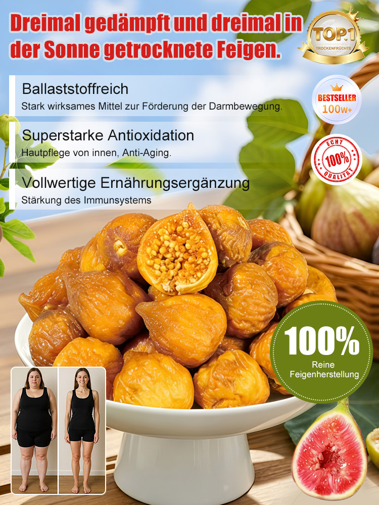 100% Naturbelassene Feigen (Dreimal Gedämpft & Sonnengetrocknet) | 13g Ballaststoffe pro 100g | EU-geprüfte Qualität 🔬