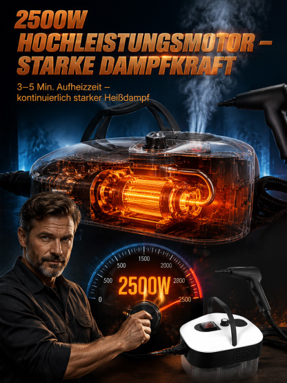 2500W Industrie-Dampfreiniger (3,5 Bar Hochdruck) – 99,9% Chemiefreie Tiefenreinigung (50% Rabatt Komplettset)