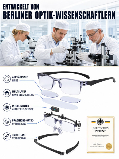 Deutsche Präzisions-Autofokusbrille (0,01s Reaktion, +1,00 bis +7,00 dpt) |TR90 Memory-Titan (Nur 6g-10g) – Kein Sehtest nötig! [Zertifizierter Räumungsverkauf]