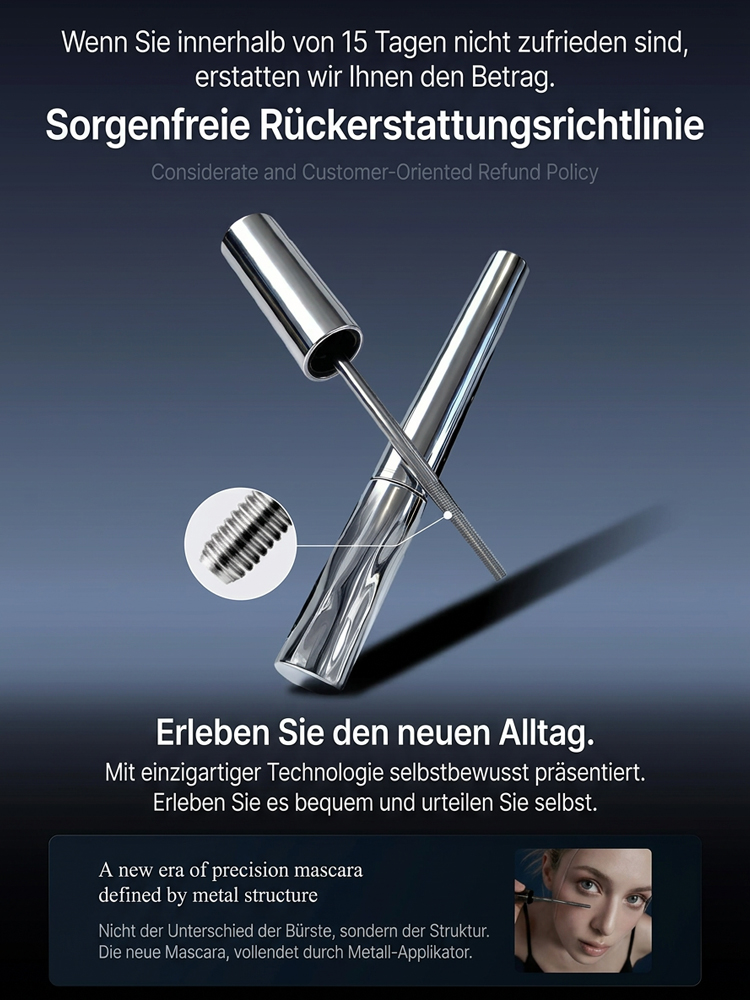 [TÜV-Zertifiziert] 🛡️ 360° Metall-Bürsten Mascara | +30% Wimpernlänge, Wasserfest & Vegan | 0,33mm Präzision für perfekt definierte Wimpern ✨
