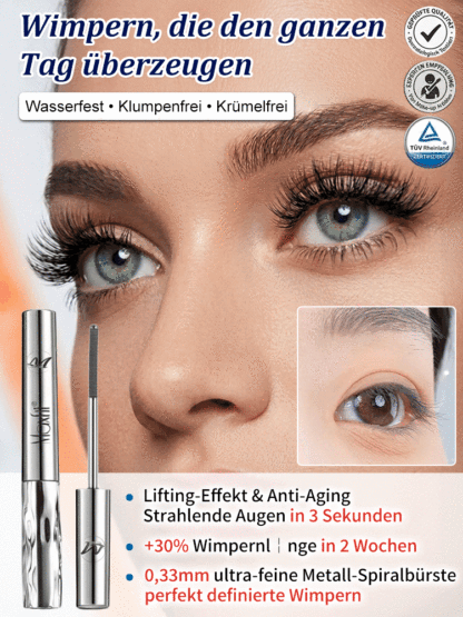 [TÜV-Zertifiziert] 🛡️ 360° Metall-Bürsten Mascara | +30% Wimpernlänge, Wasserfest & Vegan | 0,33mm Präzision für perfekt definierte Wimpern ✨