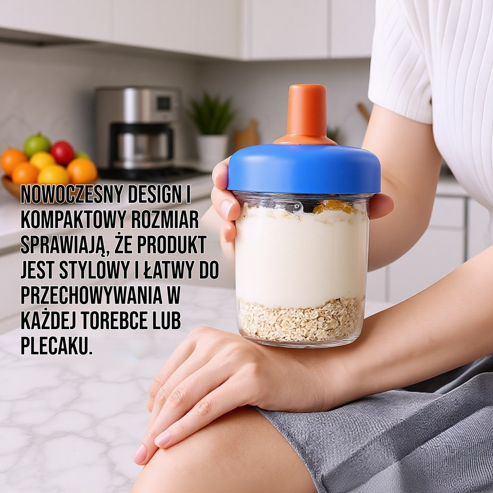 Przenośna szklanka śniadaniowa z silikonową łyżką