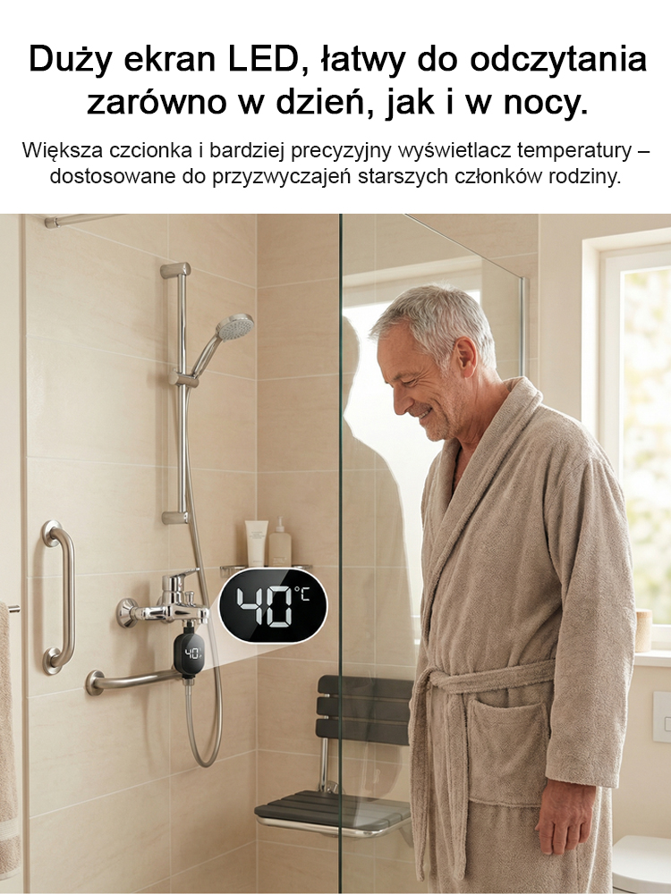 Inteligentny, wodoszczelny wyświetlacz temperatury do słuchawki prysznicowej 💧Rewolucja w Twoim domu: Gorąca woda bez prądu i gazu!