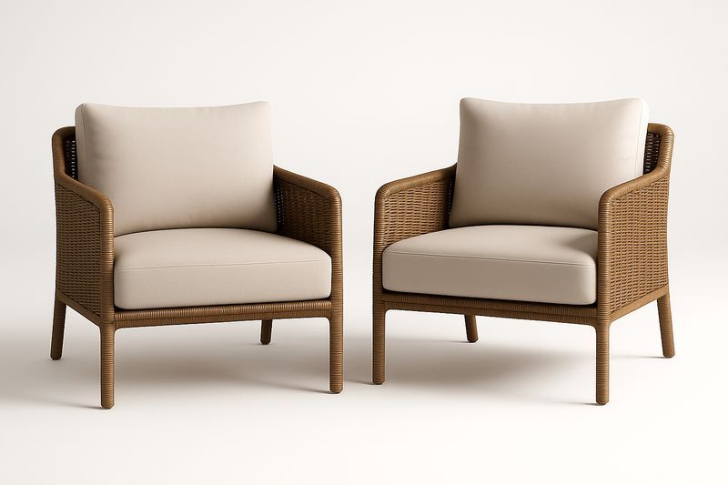 Set di 2 Poltrone in Rattan Sintetico con Cuscini in Tessuto Beige-Bellevivian