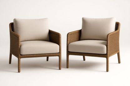 Set di 2 Poltrone in Rattan Sintetico con Cuscini in Tessuto Beige-Bellevivian