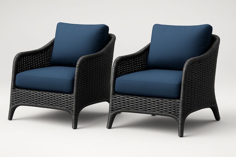 Set di 2 poltrone singole in rattan PE nero con cuscini blu-Bellevivian