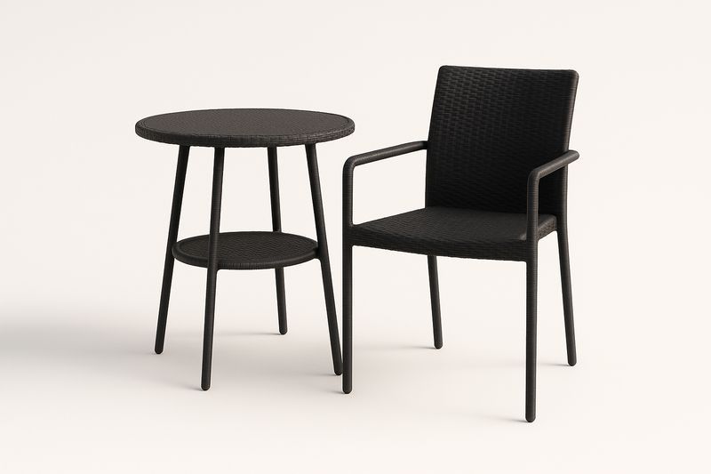 Set tavolino e sedia in acciaio verniciato con rattan sintetico-Bellevivian