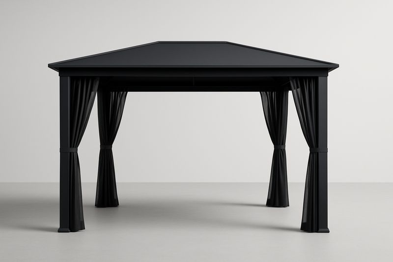 Gazebo in Alluminio Nero con Tende in Poliestere-Bellevivian