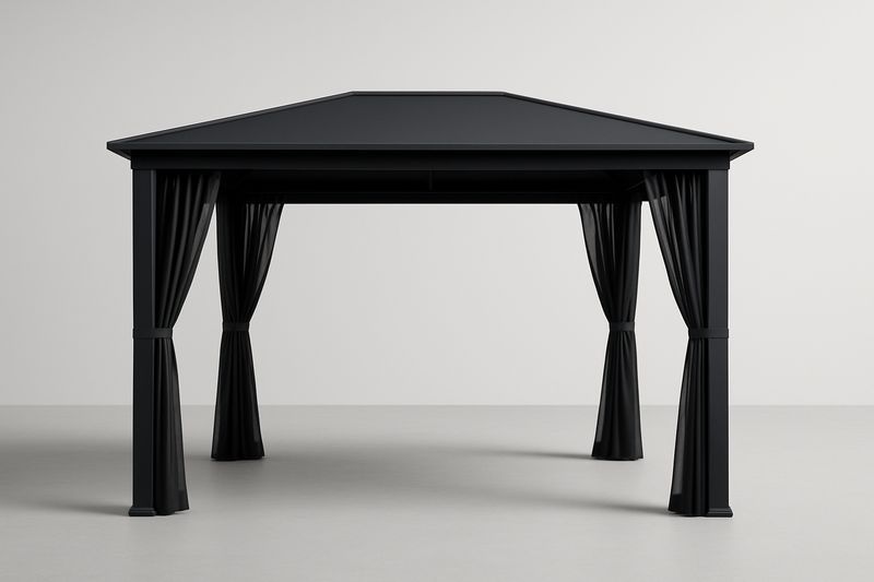 Gazebo in Alluminio Nero con Tende in Poliestere-Bellevivian