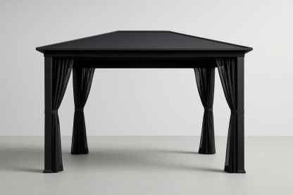 Gazebo in Alluminio Nero con Tende in Poliestere-Bellevivian