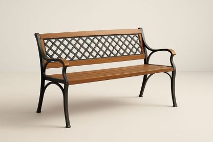 Panca in legno massello e ferro con schienale a reticolo-Bellevivian