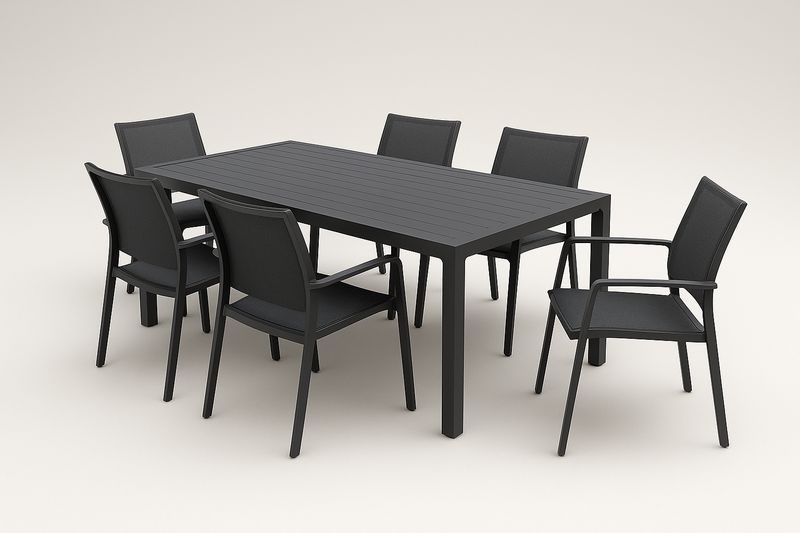 Set da tavolo e sedie da giardino in alluminio nero con sei sedie-Bellevivian