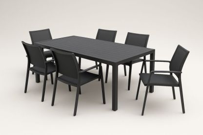 Set da tavolo e sedie da giardino in alluminio nero con sei sedie-Bellevivian