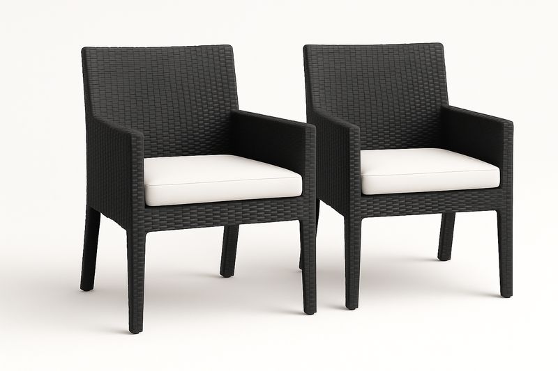 Sedie da Giardino in Rattan Set di 2 Nero con Cuscini Bianchi-Bellevivian