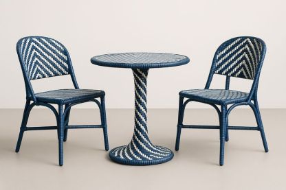 Set tavolo rotondo e sedie in rattan blu e bianco – set da caffè-Bellevivian