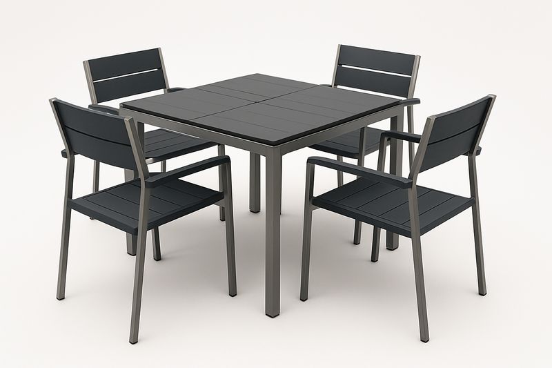 Set tavolo quadrato in alluminio nero con 4 sedie da esterno-Bellevivian