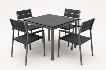 Set tavolo quadrato in alluminio nero con 4 sedie da esterno-Bellevivian