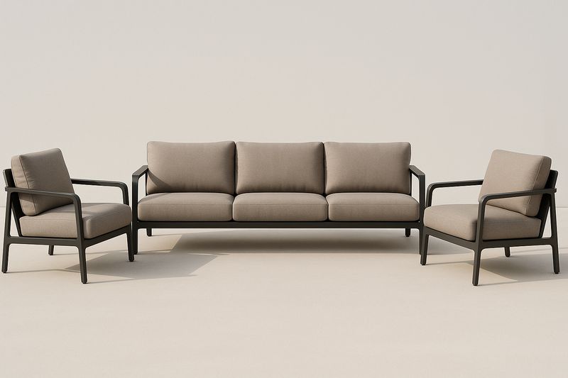 Set Divano e Poltrone da Esterno in Alluminio Nero con Cuscini Grigi-Bellevivian