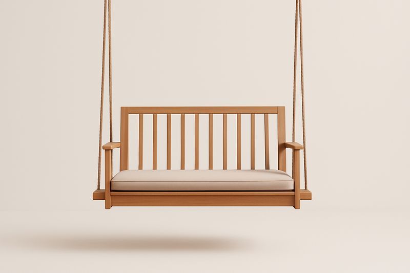 Panchina a dondolo in teak sospesa con cuscino in poliestere-Bellevivian