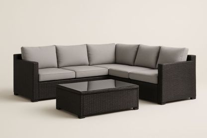 Set Divano Angolare in Rattan con Tavolino in Vetro Temperato-Bellevivian