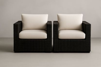 Set di 2 poltrone singole in rattan con cuscini bianchi-Bellevivian