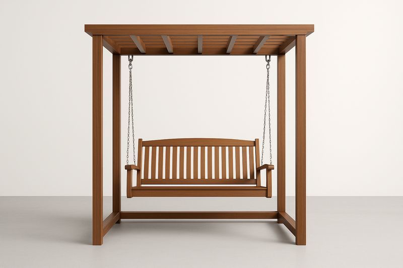 Dondolo da giardino in legno massello con pergolato marrone-Bellevivian