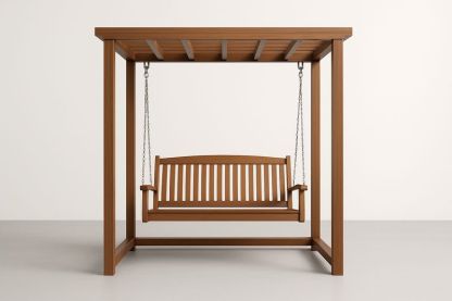 Dondolo da giardino in legno massello con pergolato marrone-Bellevivian