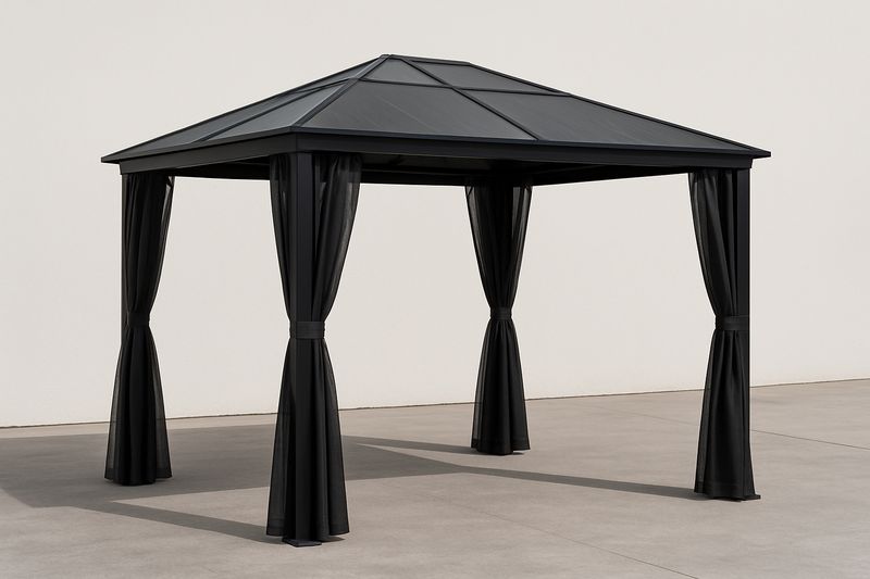 Gazebo da Giardino in Acciaio Nero con Tetto a Spiovente-Bellevivian