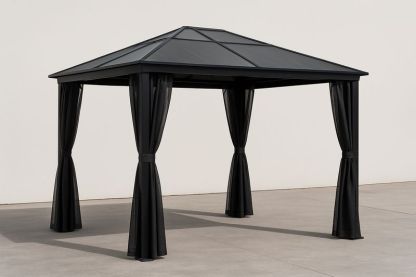 Gazebo da Giardino in Acciaio Nero con Tetto a Spiovente-Bellevivian