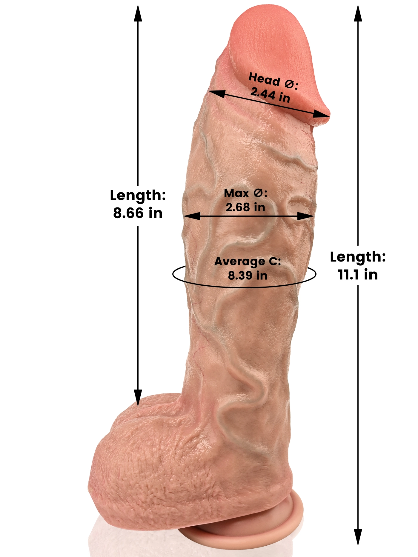 Diego 11.1" x 2.68" Flesh Extra Realistic Thick And Huge Dildo