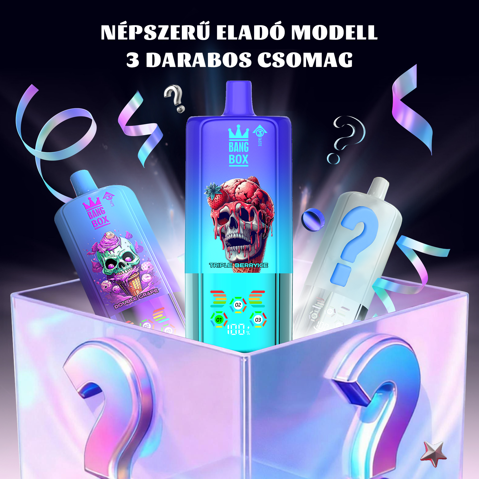 🎁3 db-os BANG BOX 80000 Puffs 3 in1 Flavor Disposable Vape – Titokdoboz árzuhanás!