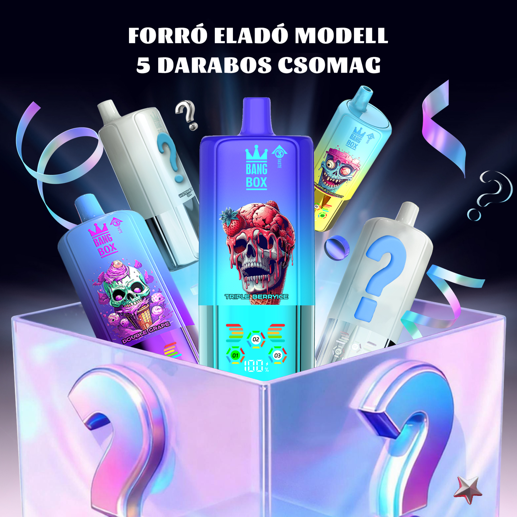 💎5 db-os BANG BOX 80000 Puffs 3 in1 Flavor Disposable Vape – Titokdoboz árzuhanás!