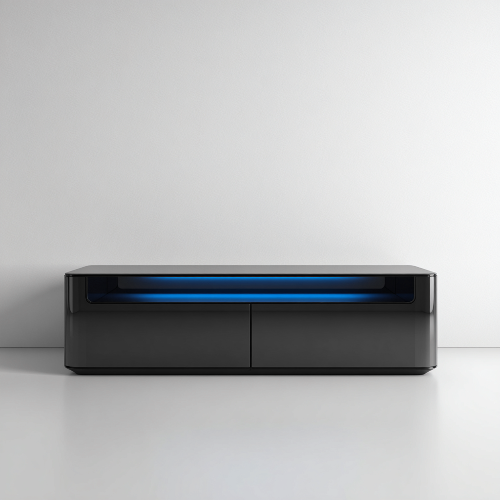 Meuble TV en bois laqué avec LED 140x40x45 cm - noir - design moderne avec éclairage ambiant-Craftete